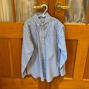 Izod blue and white check button-down boys shirt size 10/12